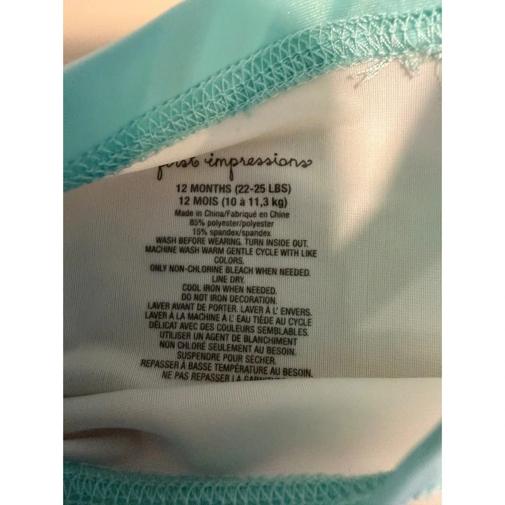 First Impressions Baby Boy 12M Swimsuit Set Rash‎ Guard Trunks Bananas Blue